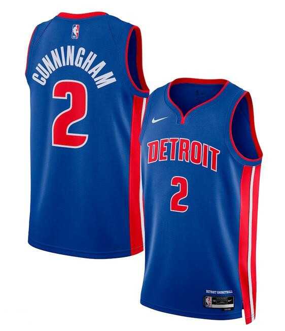 Men%27s Detroit Pistons #2 Cade Cunningham Blue 2024 Icon Edition Stitched Baseball Jersey Dzhi
